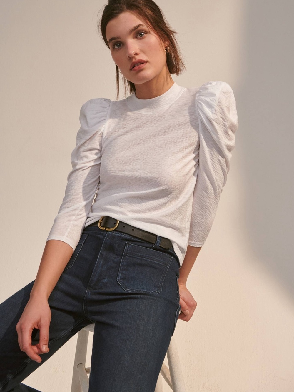 Nation Los Angeles White Zeta Puff Long Sleeved Top